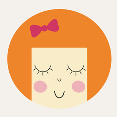 Feminine look, abstract personage, mascot design, funny face, cute icon.