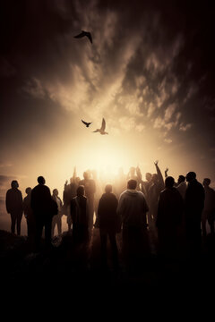 On Pentecost the Holy Spirit will descend on them. A lot of people have gathered together. Generative AI
