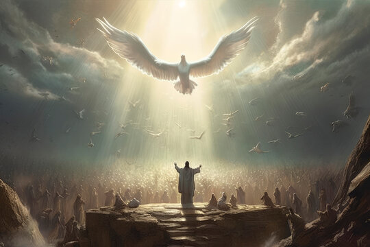 On Pentecost the Holy Spirit will descend on them. A lot of people have gathered together. Generative AI