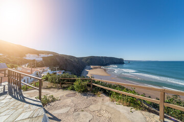 Beautiful beach in Portugal. View of Praia da Arrifana in the Algarve, Portugal