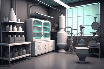 Laboratory stylish interior with lab equipment. 3d, generative AI