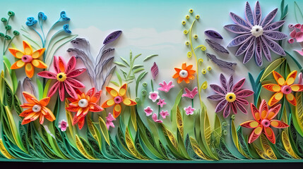 Fototapeta na wymiar Paper art flower background. Illustration AI Generative