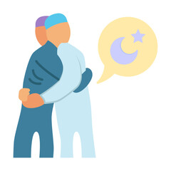 hugging each other to pass Eid greeting Concept, expressing love and brotherhood vector color icon Design, Ramadan and Eid al-Fitr Symbol, Islamic and Muslim fasting Sign, Arabic holidays celebration