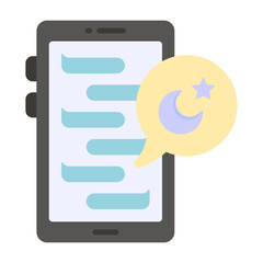 Sharing and Wishing Eid Greeting Message via Mobile App Concept vector color icon Design, Ramadan and Eid al-Fitr Symbol Islamic and Muslims fasting Sign Arabic holidays celebration stock illustration