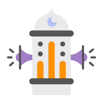 speakers on top of a mosque minaret Concept, muezzin or manara vector color icon Design, Ramadan and Eid al-Fitr Symbol, Islamic and Muslims fasting Sign Arabic holidays celebration stock illustration