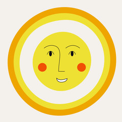 Fototapeta premium Smiling sun, abstract personage, mascot design, funny face, cute icon.