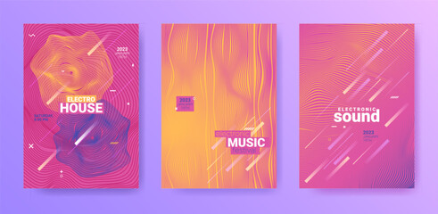 Electronic Music Flyers. Techno Party Cover. Gradient Wave Movement.