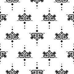 Fototapeta na wymiar Tribal seamless pattern Aztec black and white background texture for fabric print. Geometric shapes designs.