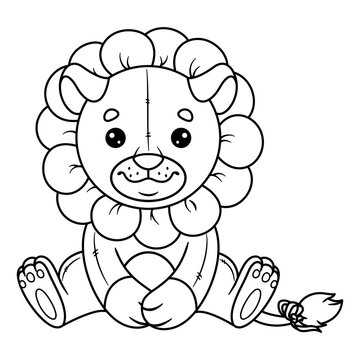 Lion soft toy coloring page cartoon vector illustration