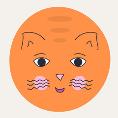 Funny cat face, abstract personage, mascot design, funny face, cute icon.