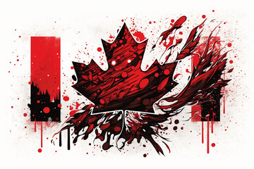 Canadian flag. Abstract dramatic illustration created with Generative AI technology.