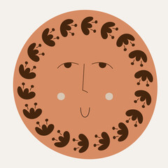 Male bizzare visage, abstract personage, mascot design, funny face, cute icon.