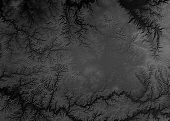 Concept de fond géographique - Hydrographie - Vue aérienne des méandres d'une rivière en territoire montagneux - Rendu 2d modèle numérique de terrain