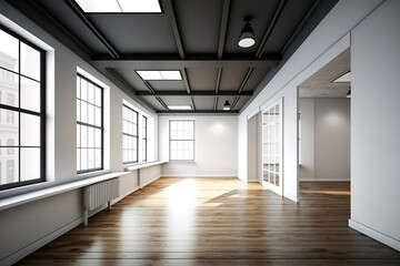 stylish interior of contemporary empty office space, generative AI
