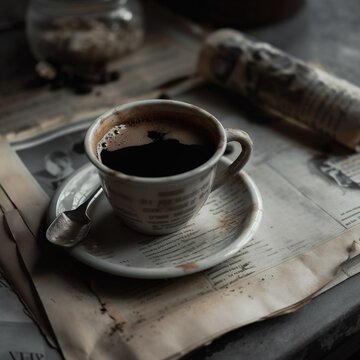 a morfing cup of coffee on vintage table