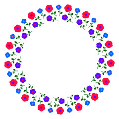 手描き 花柄の円形フレーム