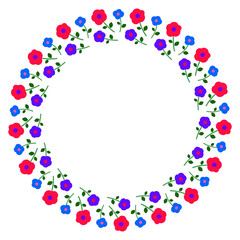 手描き 花柄の円形フレーム