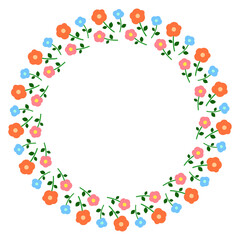 手描き 花柄の円形フレーム