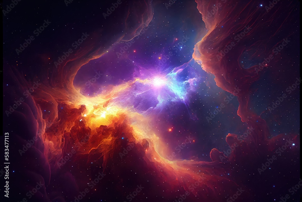 Wall mural dazzling nebula with streaks of light and starry background in deep space, created with generative a