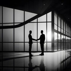 Fototapeta na wymiar Two people making a deal shaking hands on a modern office background