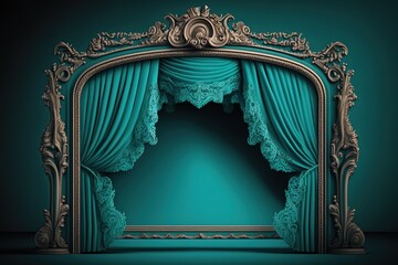 turquoise curtain stage with frames, GENERATIVE AI