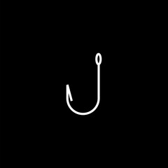 Hook line icon. Fishing tackle sign isolated on black background