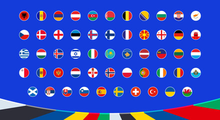 Flags of qualifying European football tournament 2024 participants are listed alphabetically. - 583478729