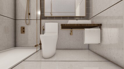 Luxury grey bathroom interior design 3d visualization