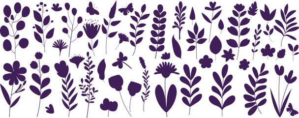 plant silhouette, flowers, icon, isolated vector