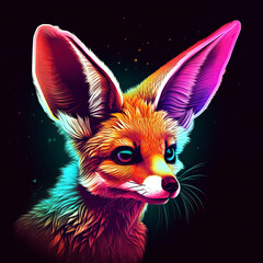 Obraz premium Fennec in neon colors. Generative AI.