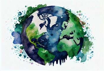 earth day, earth isolated, watercolor style Generative AI