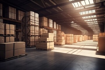 A warehouse full of boxes. Concept: Problems with the delivery. Generative ai	