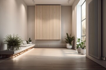 interior design of a modern room with heating batteries and plants. Generative AI