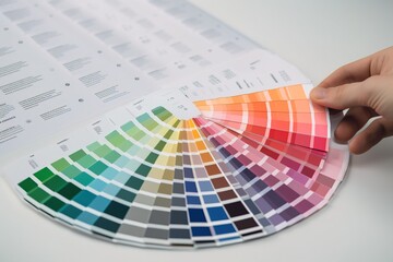 An opened pantone card ready for the interior designer to choose the color of the walls or the print for her next design. Generative ai