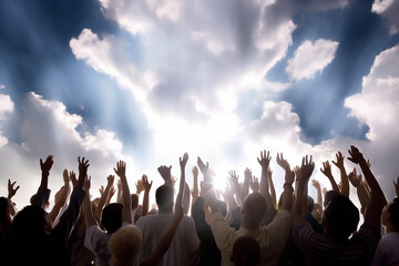 crowd of people during the rapture being accepted into heaven created with generative ai