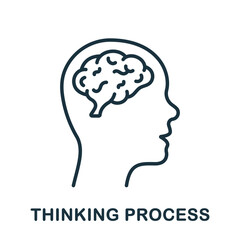 Thinking Process Line Icon. Brainstorm and Cognition Linear Pictogram. Decision Making Process Outline Sign. Intellectual Imagination Symbol. Editable Stroke. Isolated Vector Illustration