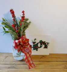 Red Berry Arrangement, Plaid Bow, and Paper Art Joy