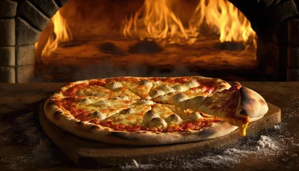 Foto op Plexiglas AI generated of italian traditional pizza cooked in old fashioned wood fired oven © Oleksandr