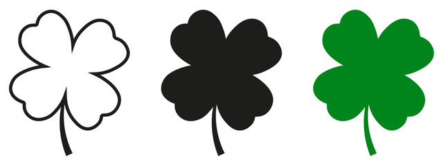 Four leaf clover icon. Black icon isolated on white background. Clover silhouette. Simple icon. Web site page and mobile app design vector element.