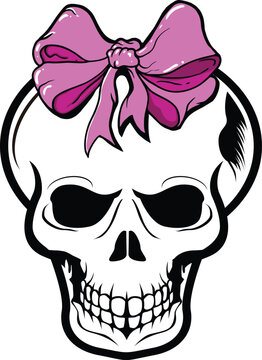 girl skull with hat ribbon funny cute vector image illustrations