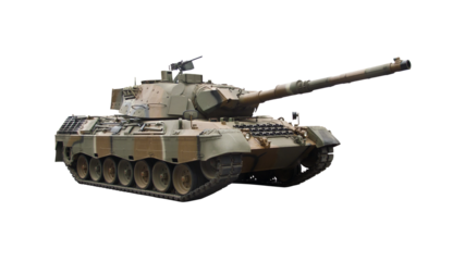 Military tank side view isolated on white	
