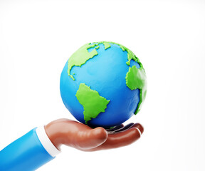 Sustain earth concept: Human plasticine stylised hands holding Earth