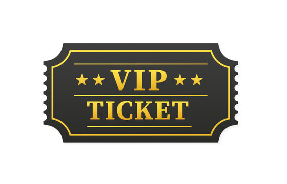 Golden vector vip ticket. Concert, cinema, parties, events, dances, festival premium collection. Vector illustration