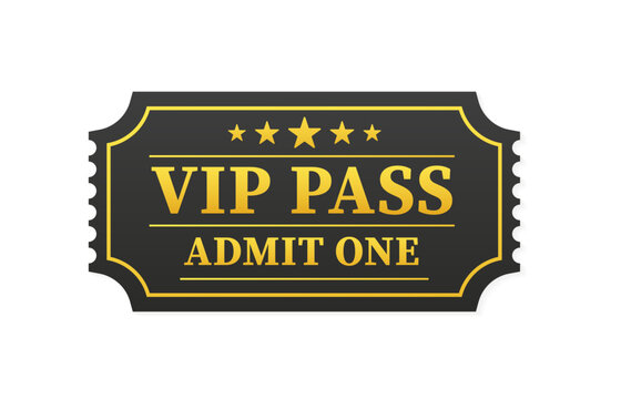 Template entrance ticket vip-pass. Admit one. Golden vector vip ticket. Concert, cinema, parties, events, dances, festival premium collection. Vector illustration