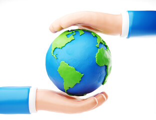 Sustain earth concept: Human plasticine stylised hands holding Earth
