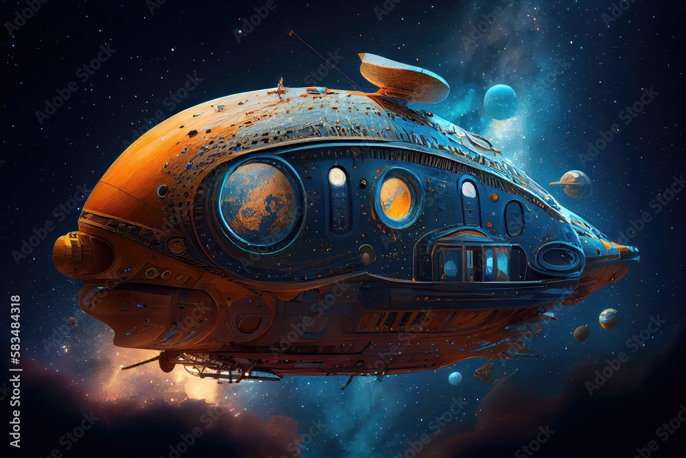 Canvas Prints side view of spaceship, traveling through endless starry night, with planets and distant stars in the background, created with generative ai