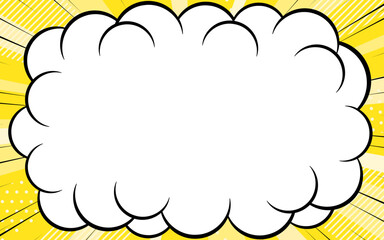 黄色のポップな背景と、雲のようなふきだし