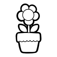 Outline Cute Flower in pot