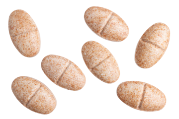 Medical pills, group of drugs and tablets for treatment, isolated on transparent background, medicine and healthcare concept, top view