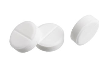 White round pills, group of drugs and tablets for treatment, isolated on transparent background, medicine and healthcare concept